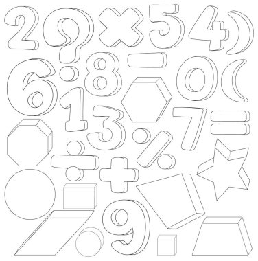 Bir sayı ve matematik ikonu ana hatları çizimi