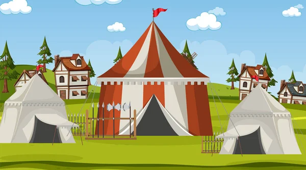 带有帐篷图解的中世纪城镇现场营地 — 图库矢量图片