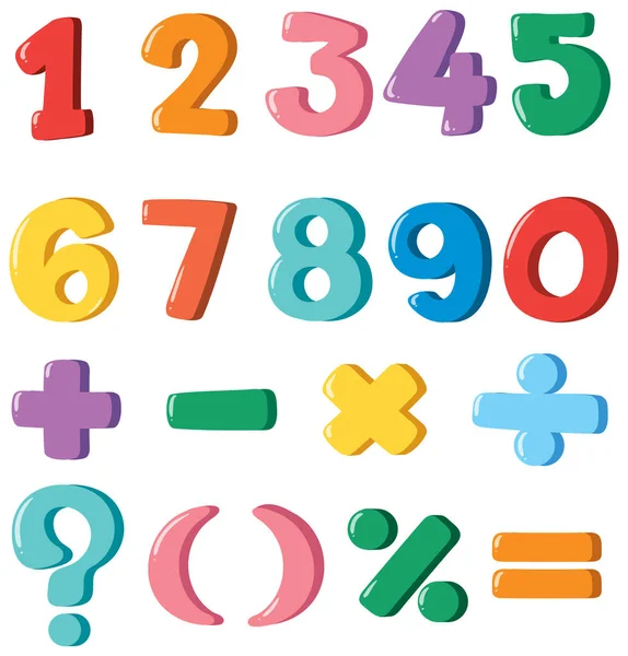 Una Serie Illustrazioni Numeri Icone Matematiche — Vettoriale Stock