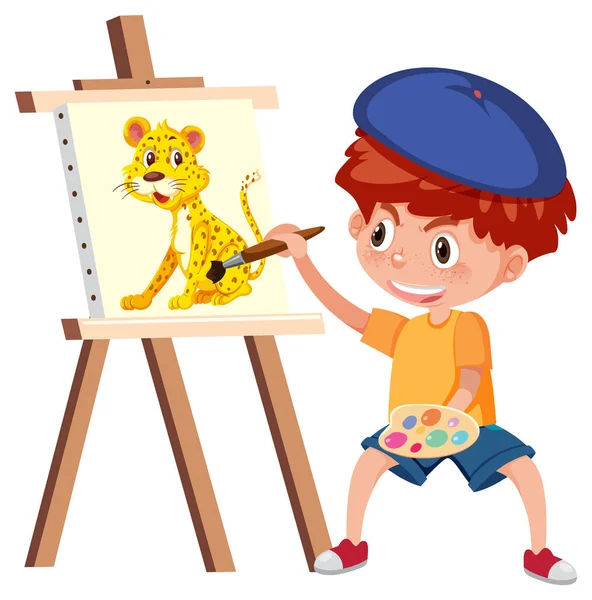 Ragazzo Pittura Tela Illustrazione — Vettoriale Stock