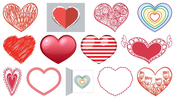 Diferente Estilo Corazones Aislados Sobre Fondo Blanco Ilustración — Vector de stock