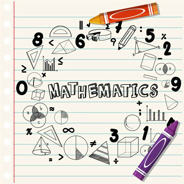 Doodle Math Formule Met Wiskunde Lettertype Notebook Pagina Illustratie — Stockvector