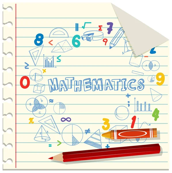 Doodle Math Formule Met Wiskunde Lettertype Notebook Pagina Illustratie — Stockvector