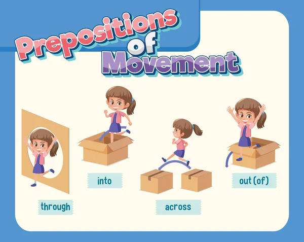 Preposition Wordcard Κορίτσι Και Κουτιά Εικονογράφηση — Διανυσματικό Αρχείο