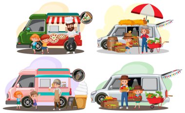 Farklı araba çizme resimleriyle bit pazarı konsepti