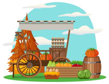 Meyve dükkanı illüstrasyonlu bit pazarı konsepti