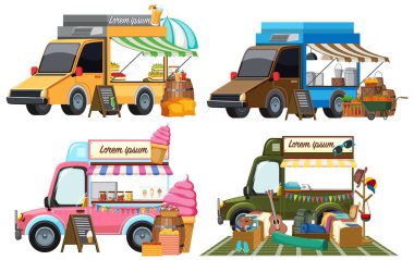 Farklı araba çizme resimleriyle bit pazarı konsepti