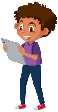 Tablet çizimine bakan mutlu çocuk