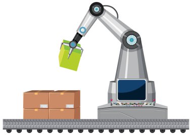 Fabrika illüstrasyonunda kullanılan bir robot makine.