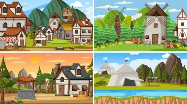 Farklı sahne ortaçağ illüstrasyonları