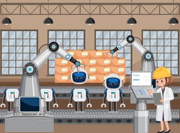 Εικονογράφηση Έννοιας Βιομηχανίας Αυτοματοποίησης Ρομπότ — Διανυσματικό Αρχείο