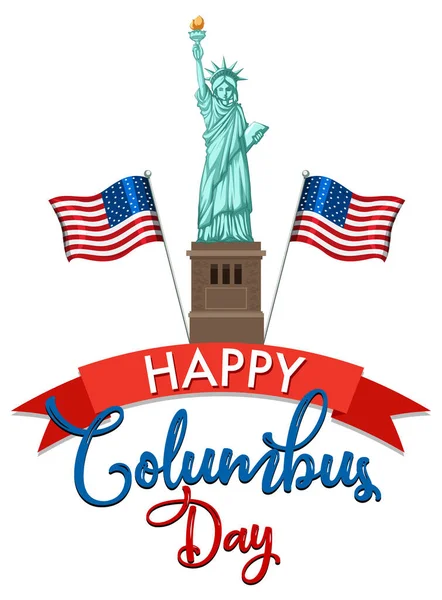 Feliz Bandera Del Día Colón Con Estatua Libertad Ilustración — Vector de stock