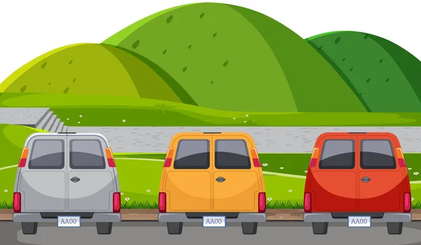 Concetto Parcheggio Con Tre Auto Illustrazione — Vettoriale Stock