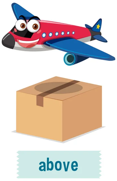 Preposition Ordkort Med Airpalne Aboe Box Illustration — Stock vektor
