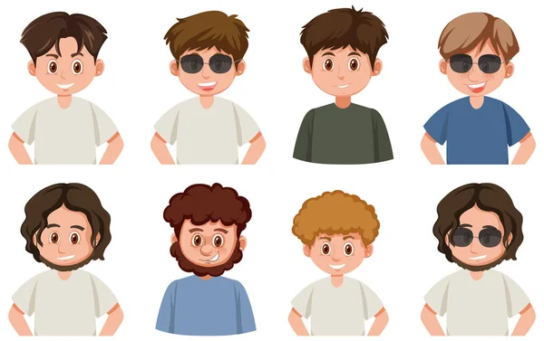 Conjunto Diferentes Homens Retrato Desenho Animado Ilustração — Vetor de Stock