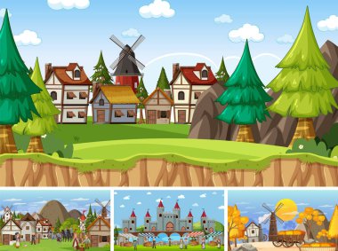 Farklı sahne ortaçağ illüstrasyonları