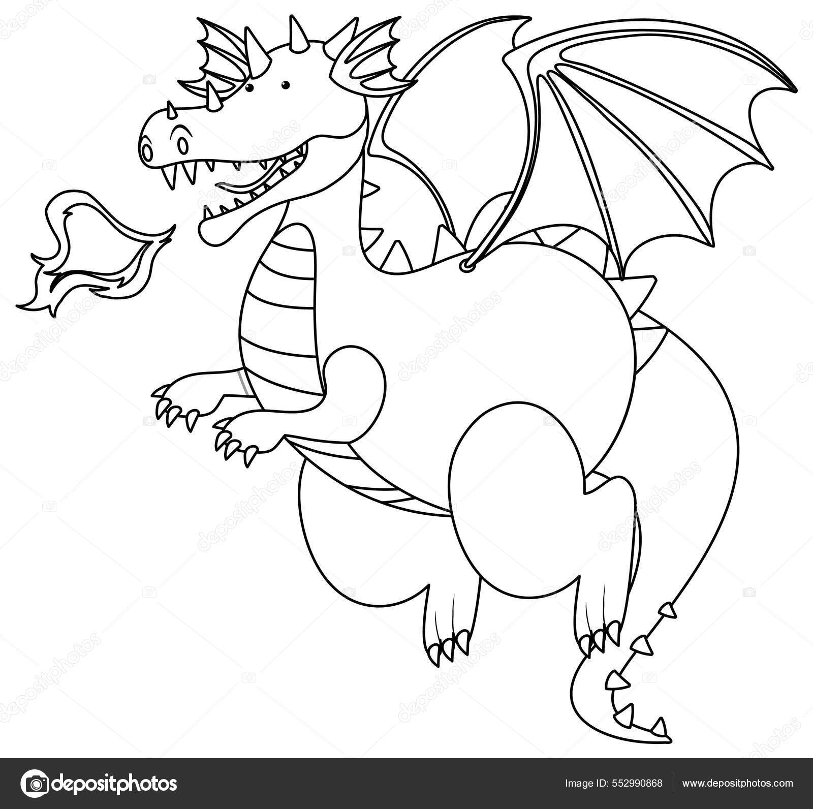 Image vectorielle Illustration Personnage Dragon Noir Blanc par ©brgfx -  552990868, image size:1600x1592