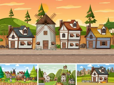 Farklı sahne ortaçağ illüstrasyonları