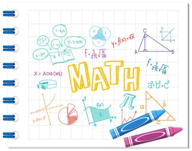 Defter illüstrasyonunda Matematik yazı tipi ile karalama matematik formülü