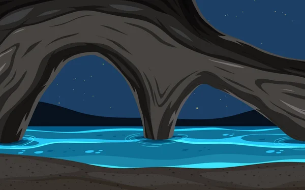 Karikatür Tarzında Gece Arkaplanda Deniz Mağarası — Stok Vektör