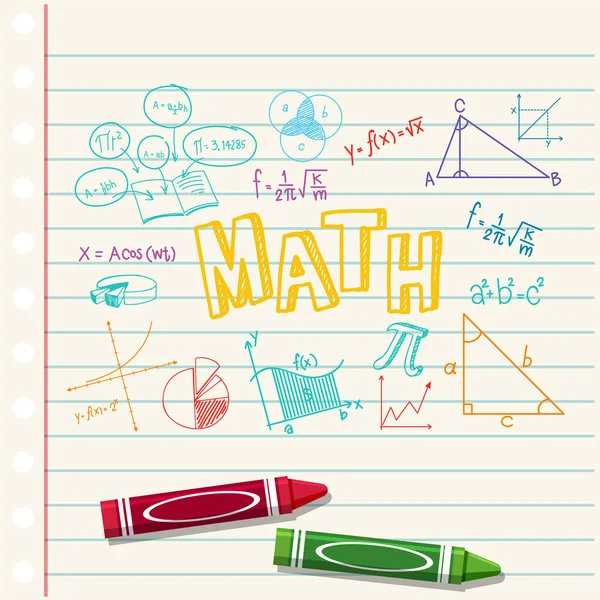 Doodle Math Formula Mathematics Font Stronie Notebooka Ilustracja — Wektor stockowy
