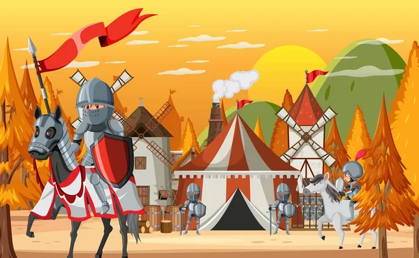 Campo Medieval Militar Com Ilustração Tenda — Vetor de Stock