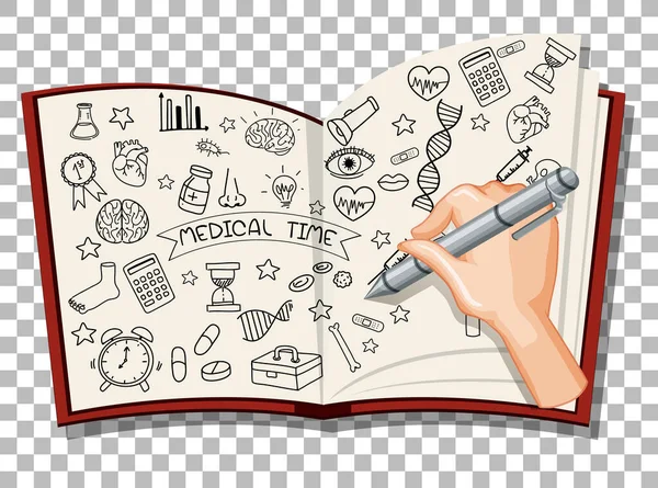 Ručně Kreslené Čmáranice Ilustrace Lékařských Ikon — Stockový vektor