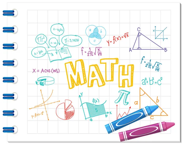 Doodle Formuła Matematyki Czcionki Matematyki Notebooku Ilustracji — Wektor stockowy