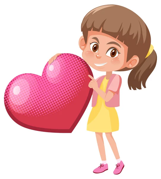 Una Niña Sosteniendo Corazón Rosa Ilustración Estilo Dibujos Animados — Vector de stock