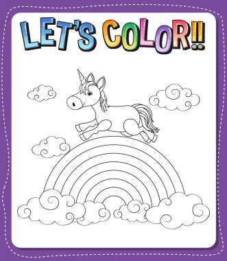 Renkli çalışma çizelgeleri şablonu! metin ve tek boynuzlu at ana hatları çizimi