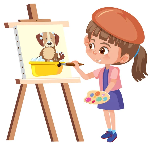 Uma Pintura Menina Sobre Tela Ilustração —  Vetores de Stock