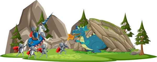 Scene Knight Dragon Fairytale Land Illustration — Stock Vector