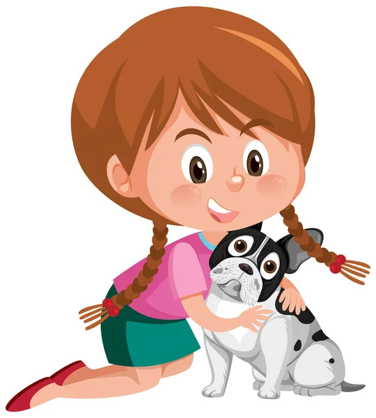Ein Mädchen Spielt Mit Einem Hund Zeichentrickfigur Illustration — Stockvektor