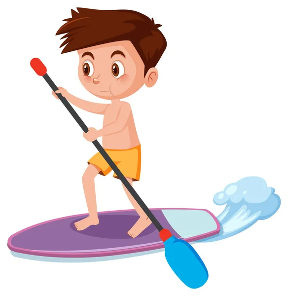 白い背景のイラストでサーフボードをしている男の子 — ストックベクタ