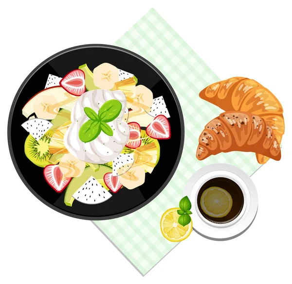 Top View Egészséges Saláta Placemat Fehér Háttér Illusztráció — Stock Vector