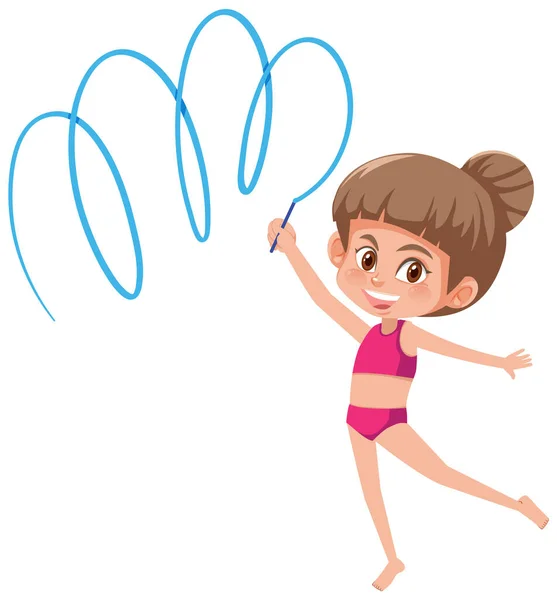 Cute Girl Doing Gymnastic Ribbon Illustration — Stock Vector