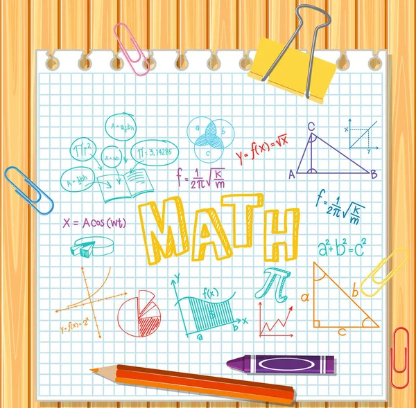 Doodle Fórmula Matemática Con Fuente Mathematics Ilustración Tablero Madera — Vector de stock