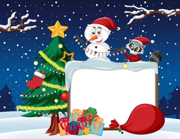 Bannière Vide Dans Thème Noël Avec Bonhomme Neige Illustration Raton — Image vectorielle