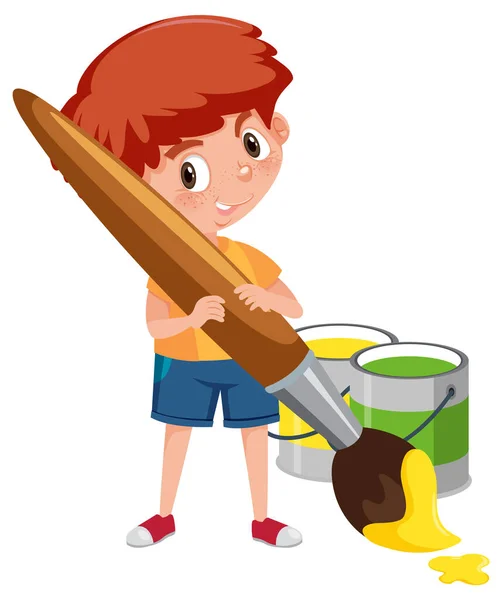 Ein Junge Mit Farbpinseln Zeichentrickfigur Illustration — Stockvektor