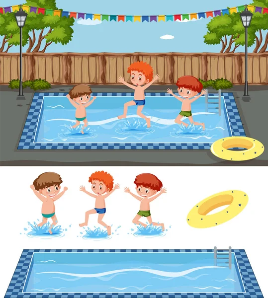 Niños Nadando Piscina Concepto Ilustración — Vector de stock