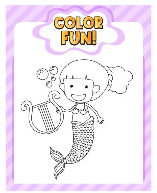 Renkli eğlenceli metin ve deniz kızı çizelgesiyle çalışma kağıtları şablonu