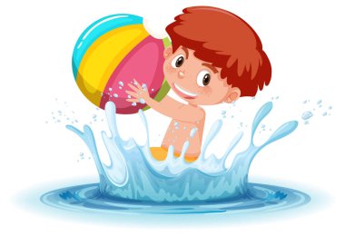 Beyaz arkaplanda eğlenceli bir çocukla su sıçraması.