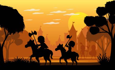 Ortaçağ illüstrasyonlu siluet sahnesi