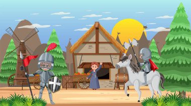 Ortaçağ askeri kamp sahnesi çizimi