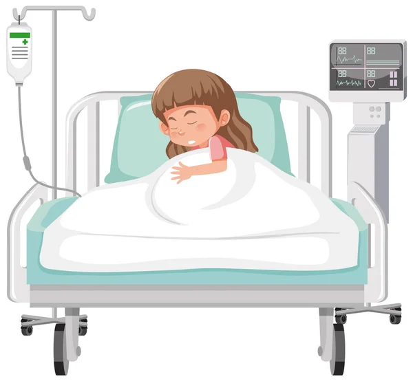 Ziek Kind Rusten Het Ziekenhuis Bed Illustratie — Stockvector
