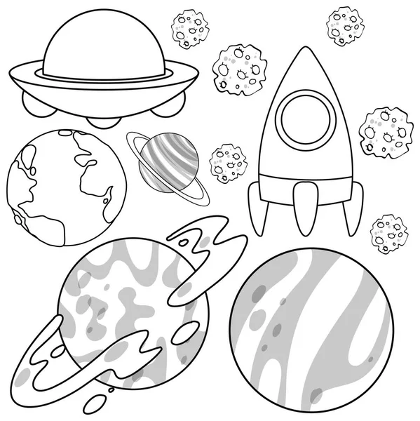 Set Doodle Planet White Background Illustration — Stock Vector