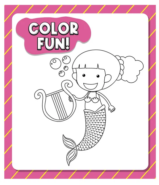 Worksheets Template Color Fun Text Mermaid Outline Illustration — Stock Vector