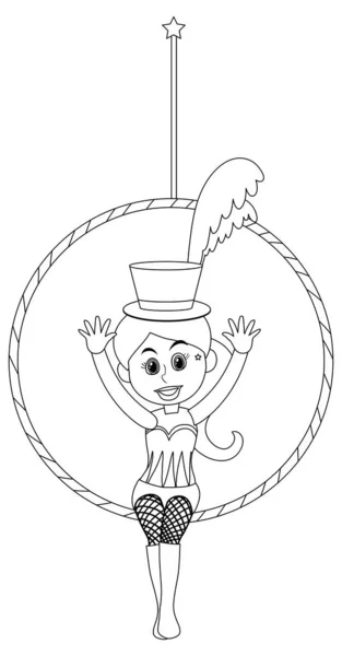 Цирк Дівчина Обручі Чорно Біла Ілюстрація Персонажа Каракулі — стоковий вектор
