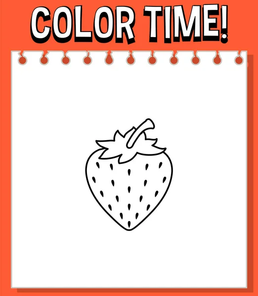Worksheets Template Color Time Text Strawberry Outline Illustration — Stock Vector