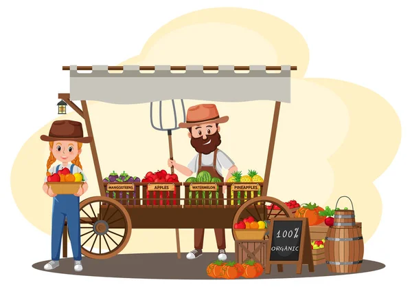 Concepto Mercado Pulgas Con Ilustración Tienda Frutas — Archivo Imágenes Vectoriales